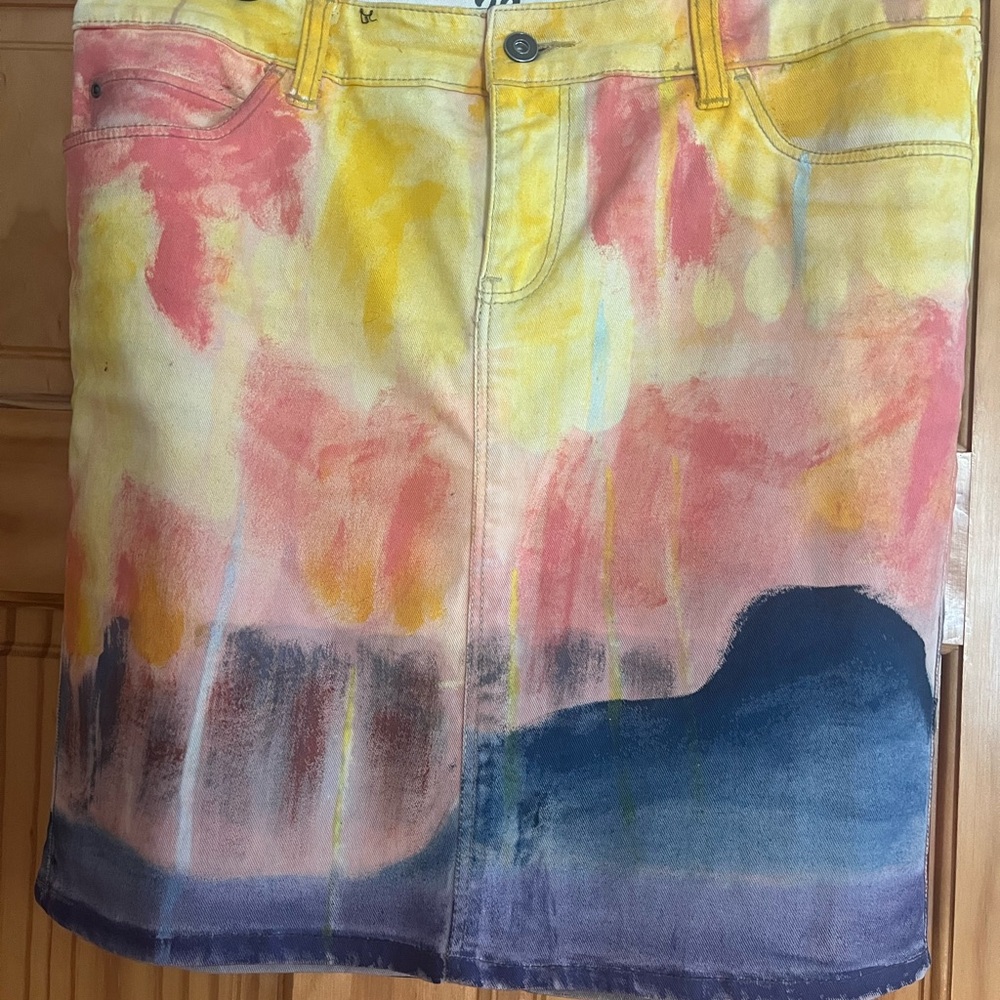 Anthropologie, Like New, Multi Color Mini Denim Skirt, Size 29